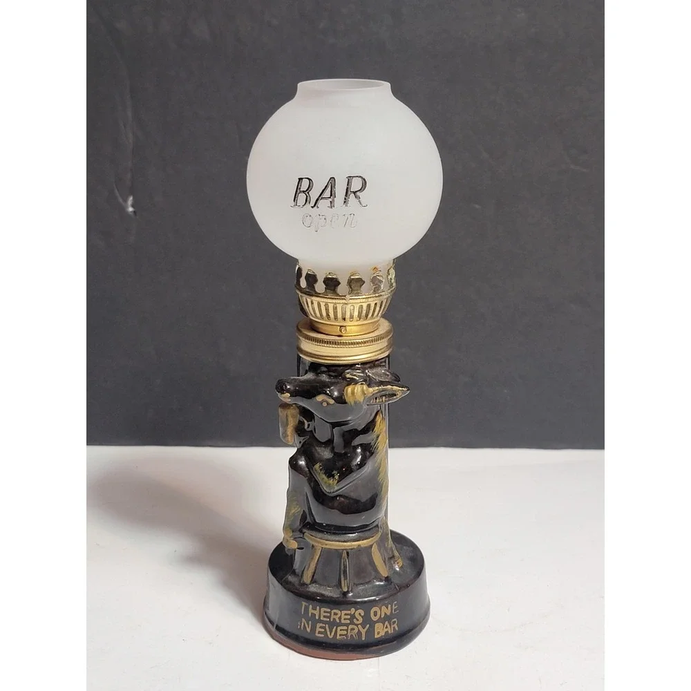 Vintage Hobo Drunk Ceramic Oil Lamp Japan Bar Decor Frosted Globe 7.5in